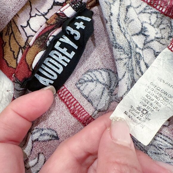 Audrey 3+1 Halter Mini Dress‎ Floral Maroon Pattern High Neck Fit n' Flare M - Picture 7 of 7